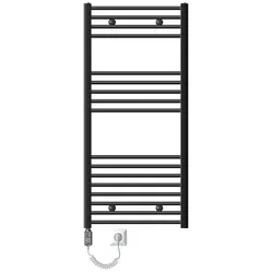Elektrischer Badheizkörper mit Heizstab 900W 600x1200 mm Anthrazit gerade mit Seitenanschluss & Thermostat Touchbedienung LuxeBath