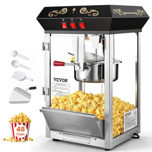 VEVOR Popcornmachine 850W met gehard glas en ketel van 237 ml, zwart