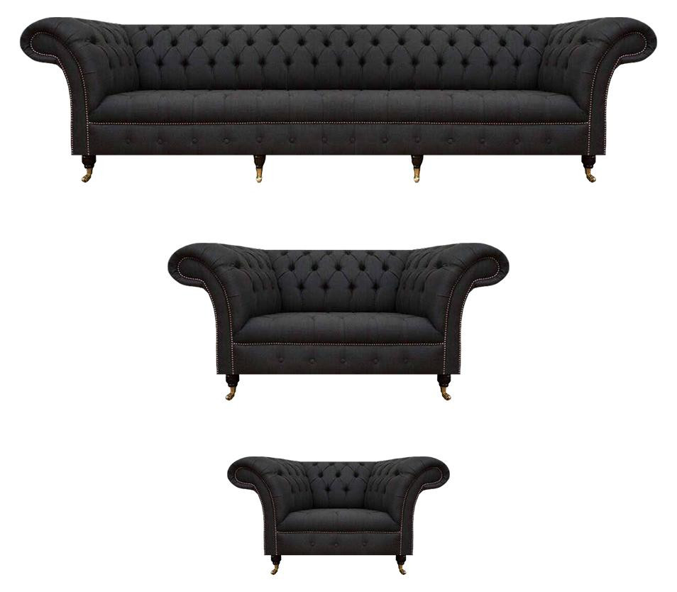 Zwarte Chesterfield Designer Tweezitter en Fauteuil Set