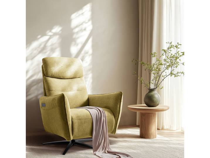 home24 Relaxfauteuil groen Geweven stof Aranja elektrisch verstelbaar: 2 motoren met kabel 77 x 107 x 88cm