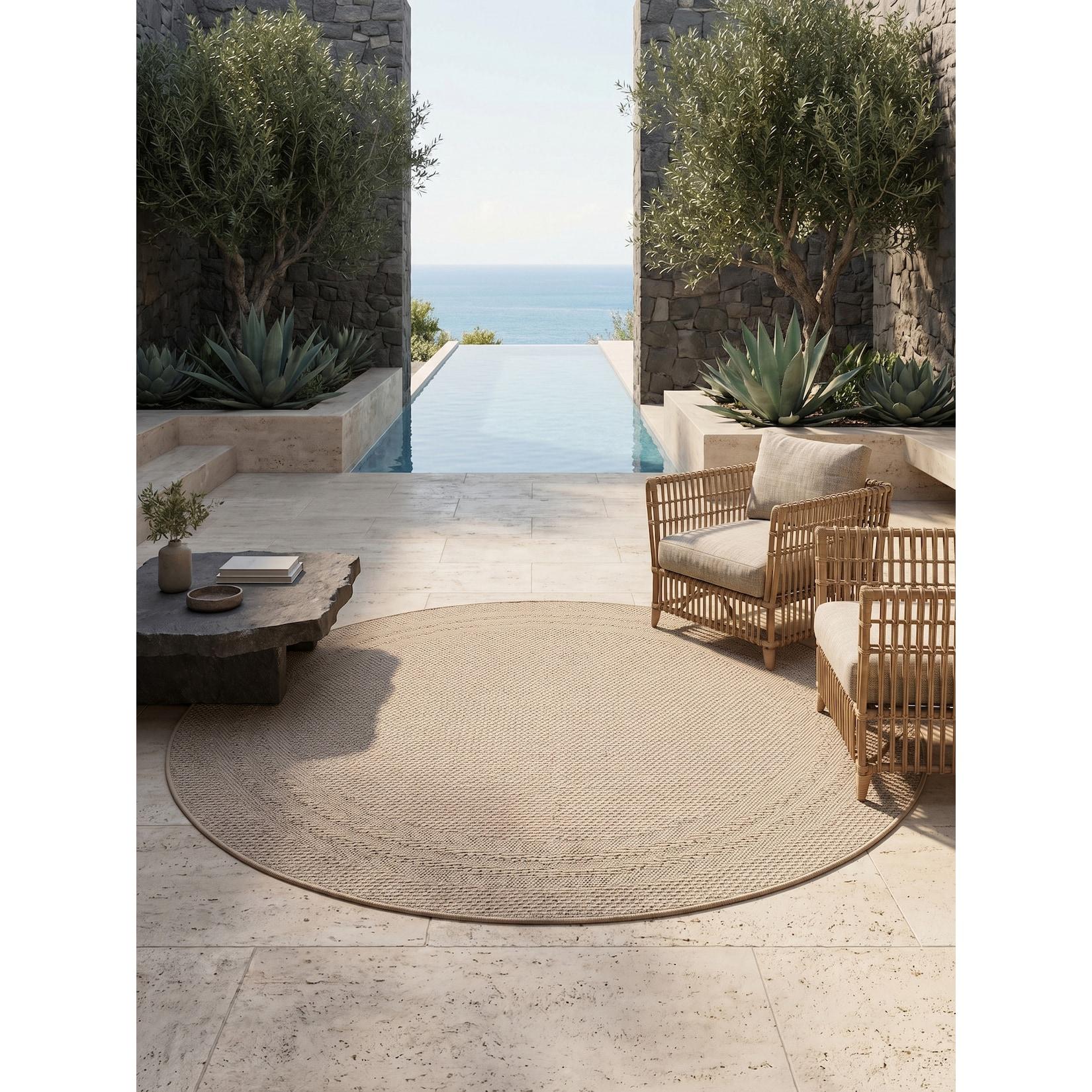 Teppich Outdoor VENTOUX in Beige, mit Bordüre, Ø 80 cm