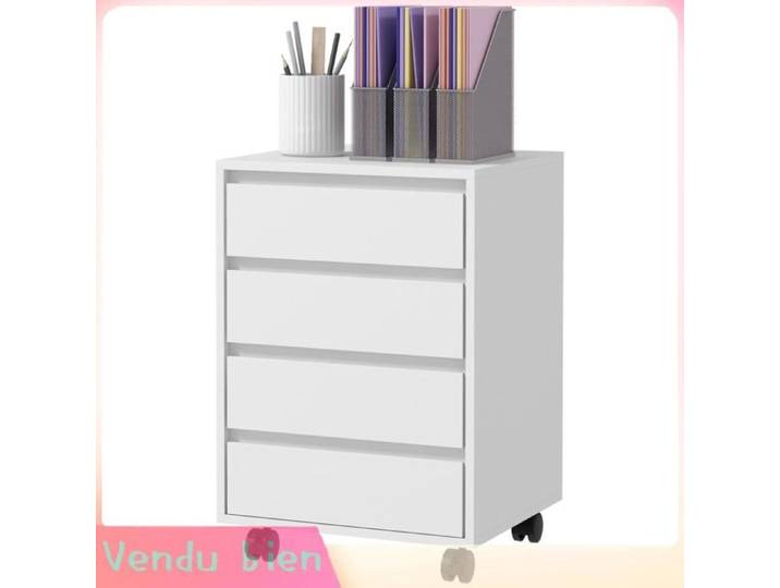 LIA Caisson bureau roulettes 4 tiroirs bois blanc