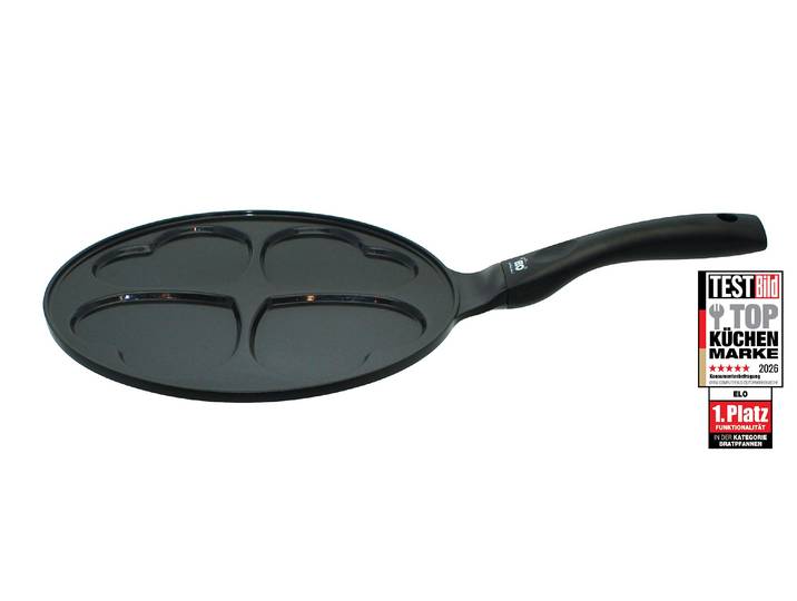 Crêpepfanne ELO BASIC Blini, Herzpfanne 26 cm , schwarz, B:26cm H:7cm L:45cm Ø:26cm, Pfannen, Crêpepfanne, für 4 Herz-Pfannkuchen