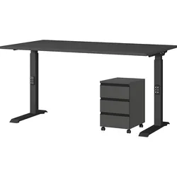 Büro Set 2-teilig | Schreibtisch 140x80cm & Rollcontainer Graphit | Einstellbar 68-91 cm & Soft-Close | Made in Germany `Stuttgart` Kadima Design