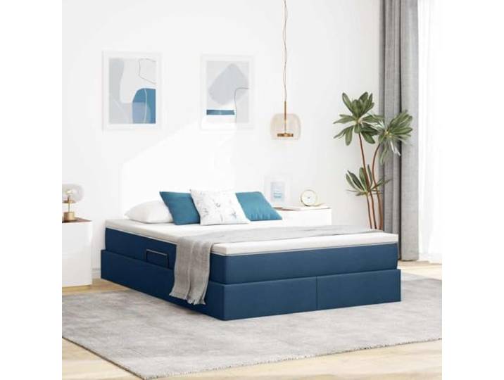 Aufbewahrungsbett mit Matratze Blau 140 x 200 cm Polyester Hydraulischer Hebemechanismus, Stauraum unter Matratze, Metallrahmen, Taschenfederkern, mittelfest