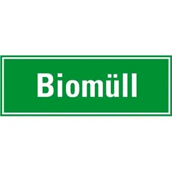 Aufkleber I Hinweisschild Biomüll, grün/weiß, Folie, selbstklebend, 297x105mm