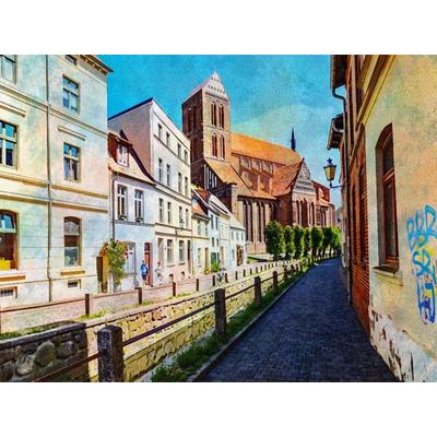 CALVENDO Puzzle Wismars Frische Grube mit der Stadtkirche St. Nikolai | 1000 Teile Lege-Größe 64x48cm Foto-Puzzle für glückliche Stunden