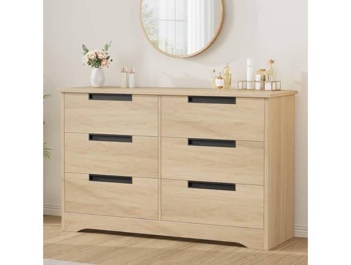 Garvee 6 Schubladen Kommode, Kleiderschrank Aufbewahrungsschrank,Kommode mit Holzplatte,Wohnzimmer Schlafzimmer Büro, 129.5 x 47.5 x 20 cm