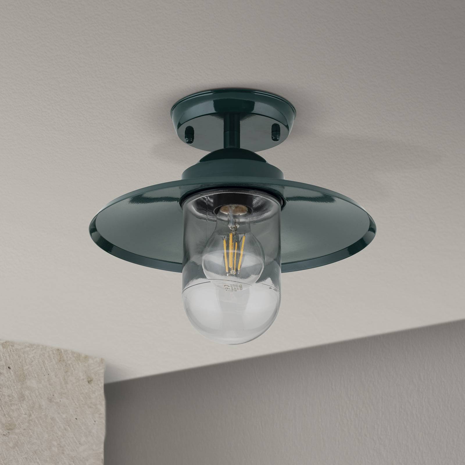 Orion Außen-Deckenlampe Edward, grün, Ø 27,5 cm, Aluminium/Glas dimmbar, grün, Aluminium, Antik