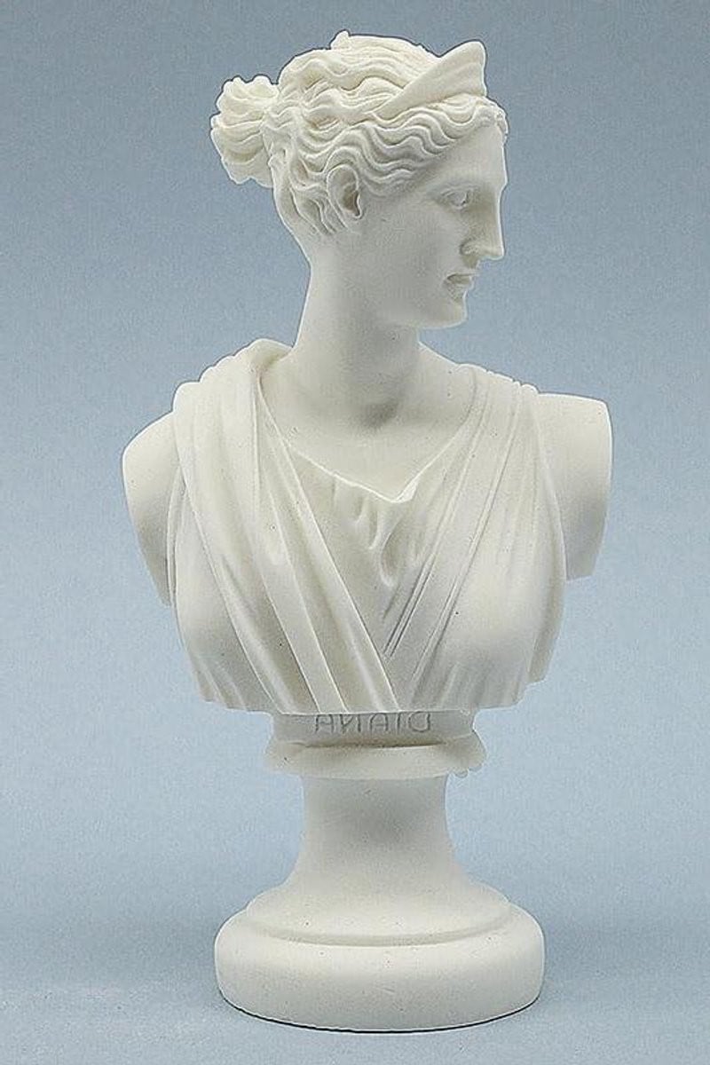 Diana Buste Standbeeld Romeinse Godin Sculptuur Wit Marmeren Look Hoogte: 15 cm