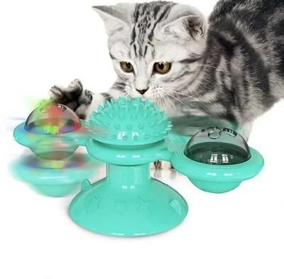 Uplifted Finds Wall Mounted Spinning Cat Toy With Massage Rollers For Indoor Cats blue