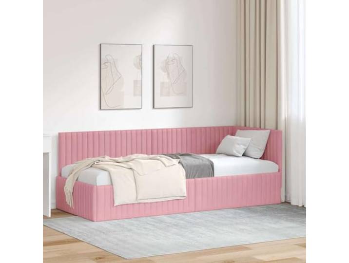 YUOTYRKTEJRSG Samt L förmig umwandelbar 80x200 cm Rosa Eckbettgestell mit Kopfteil Rosa 80x200 cm Samt L Form Schlafsofa Lattenrost Stabil Platzsparend