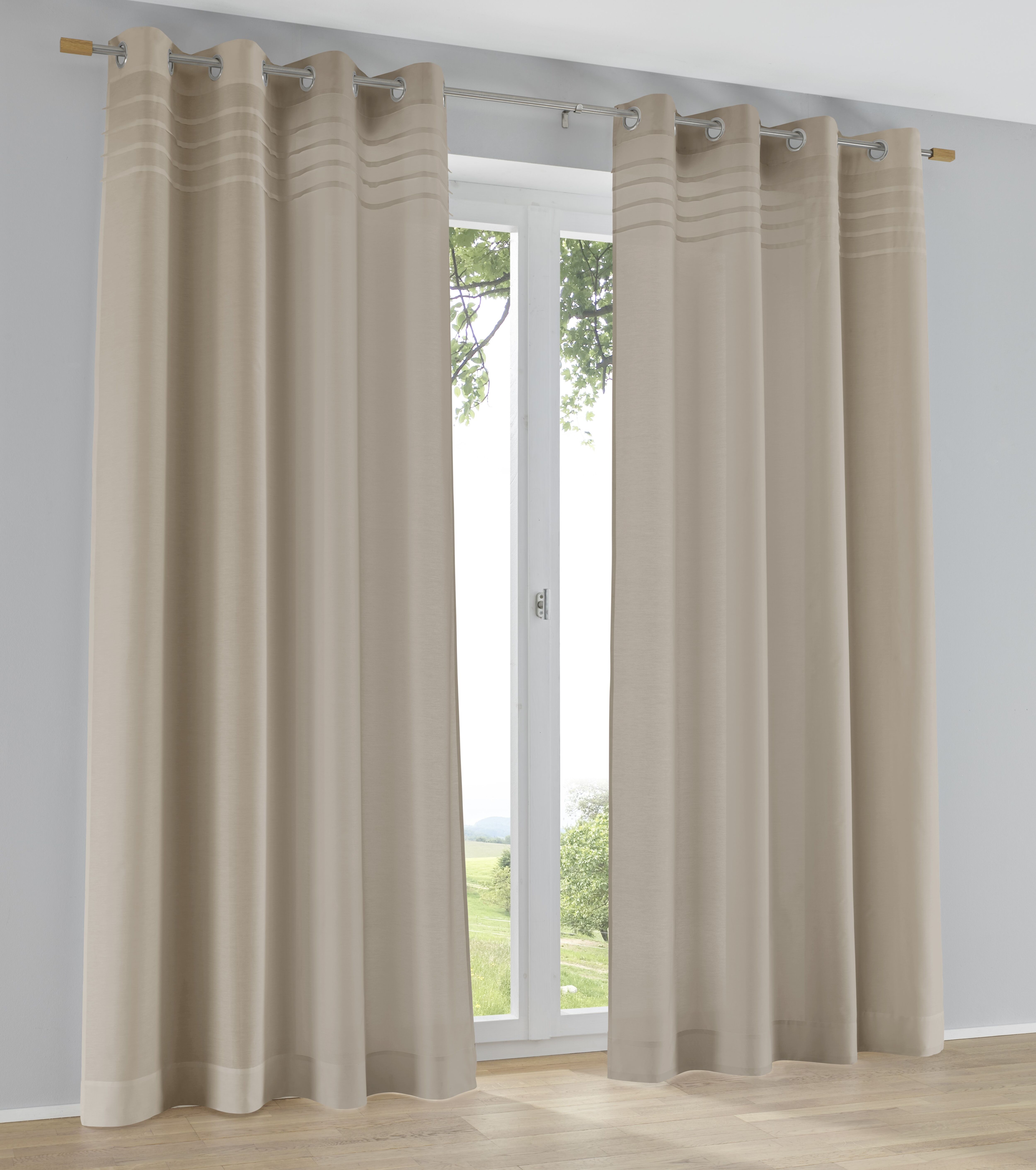 Vorhang KUTTI "Kessy", beige (natur), B:140cm H:175cm, Baumwolle, Polyester, Gardinen, Vorhang, Eleganter Uni-Vorhang mit dekorativer Biesenblende natur 175cm, Ösen, 140cm