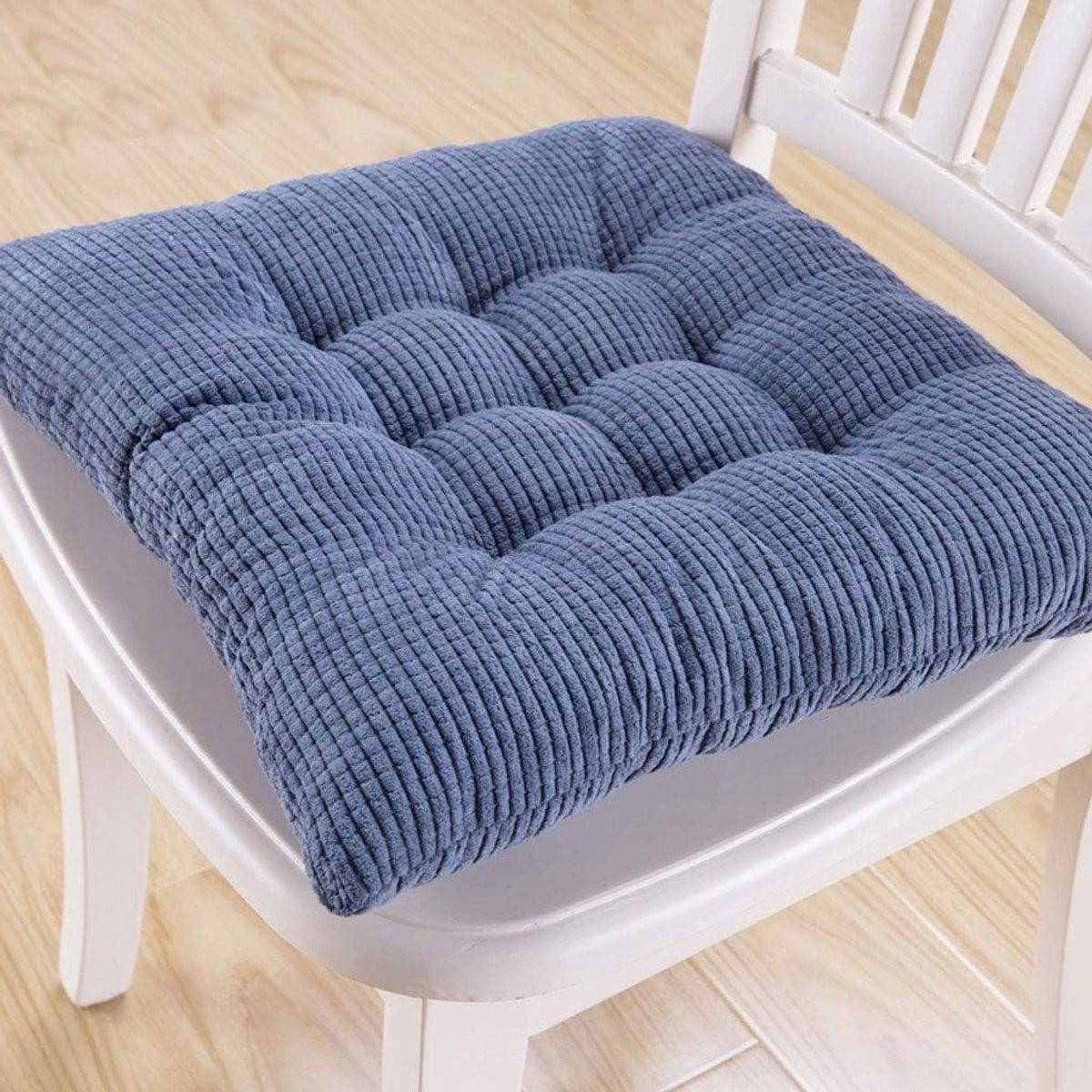 Blauw Zitkussen met Bandjes - Extra Zacht Gewatteerd Stoelkussen - 45 x 45 cm