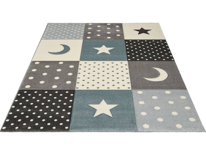 Kinderteppich MERINOS Pastel Kids 20340 Gr. 3, grau, B:120cm H:13mm L:170cm, Kunstfaser, Teppiche, Kinderteppich, Mond und Sterne, Konturenschnitt