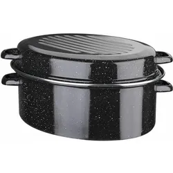 GSW Gänsebräter oval 32 cm - 4,5 Liter mit Chromring INDUKTION Bräter, Pfanne + Kochtopf, Schwarz, Silber