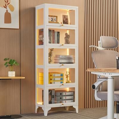 Lucky Monet 4/ 5-Tier Curio Display Cabinet with Glass Flip Doors & LED Light Strip