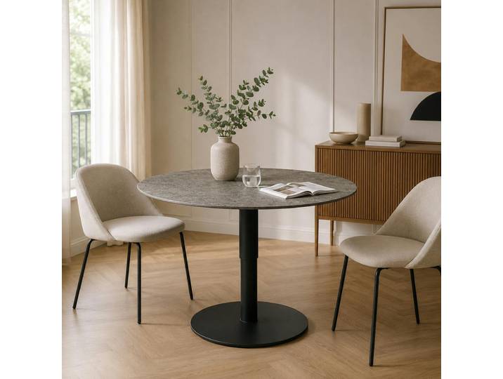 Table Basse Ronde Relevable Céramique Effet Métal Lugano