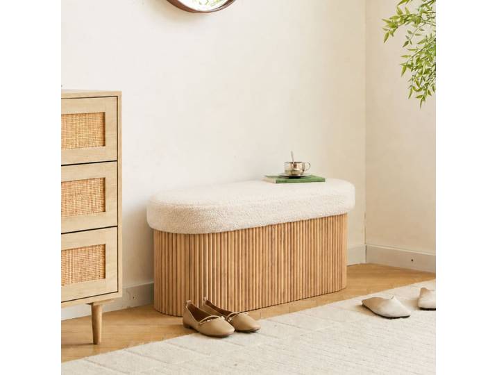 Banc coffre avec rangement en bouclettes blanches