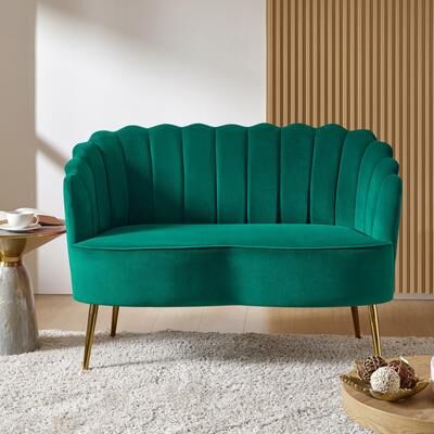 HULALA HOME Monica Modern Upholstered 50.2'' Velvet Tufted Back Loveseat with Flower Shaped Back Design