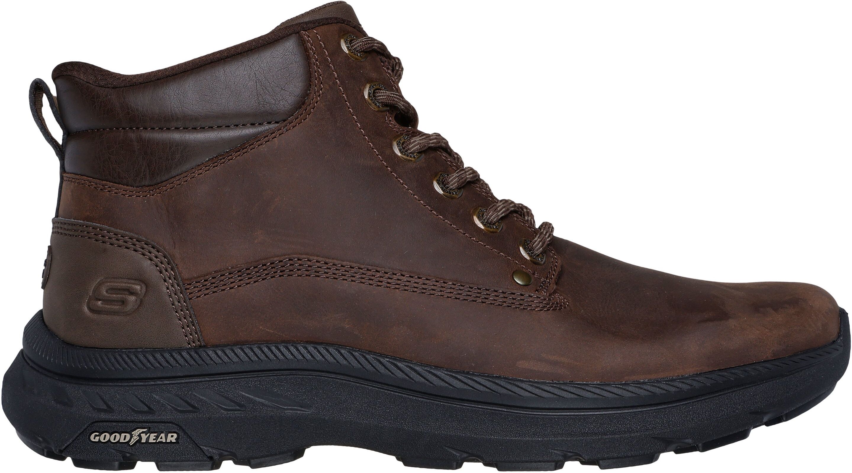 Schnürboots SKECHERS "POLLARD-WAYLON", Herren, Gr. 43, braun (dunkelbraun), Leder, Schuhe Schnürboots, Winterboots, Schnürschuh mit Goodyear Laufsohle dunkelbraun 43