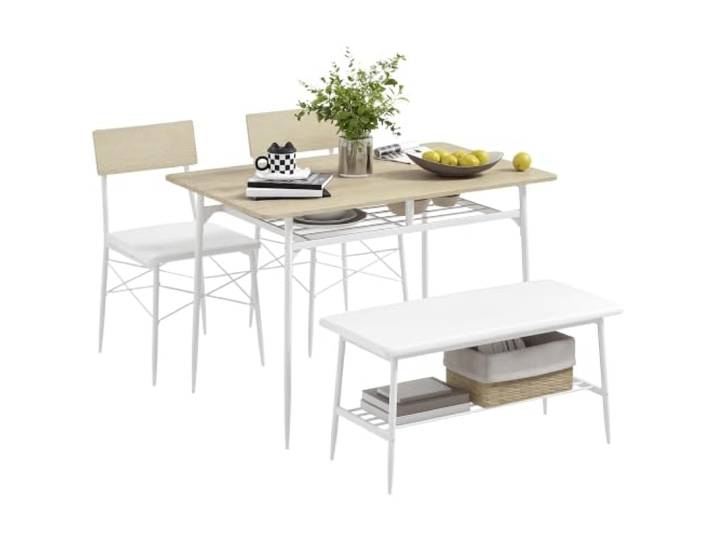 HOMCOM Essgruppe Esstisch mit Bank und 2 Stühlen Platzsparend Eiche Küchentisch-Set, Ablage, 4 Personen, Esszimmergruppe, Esszimmer, Küche