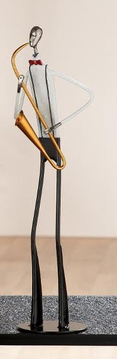 Saxofonist Figuur Saxofonist Jazzmuzikant Beeld Zwart Goud Hoogte: 41 cm