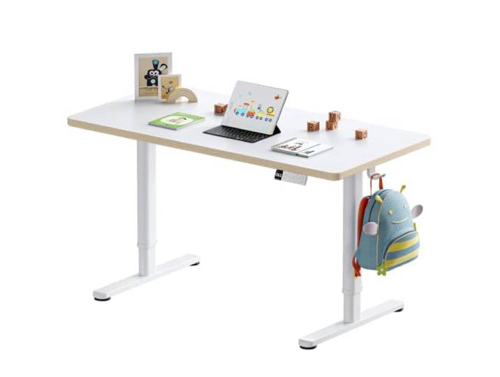 HUANUO Kinderschreibtisch Höhenverstellbar 120x60cm 3-Speicher Ganze Platte 55–81cm Hub, 2 Haken, 80kg Belastbarkeit, Blendfrei, LED Bedienfeld, Leiser Motor, Sicherheitsschutz