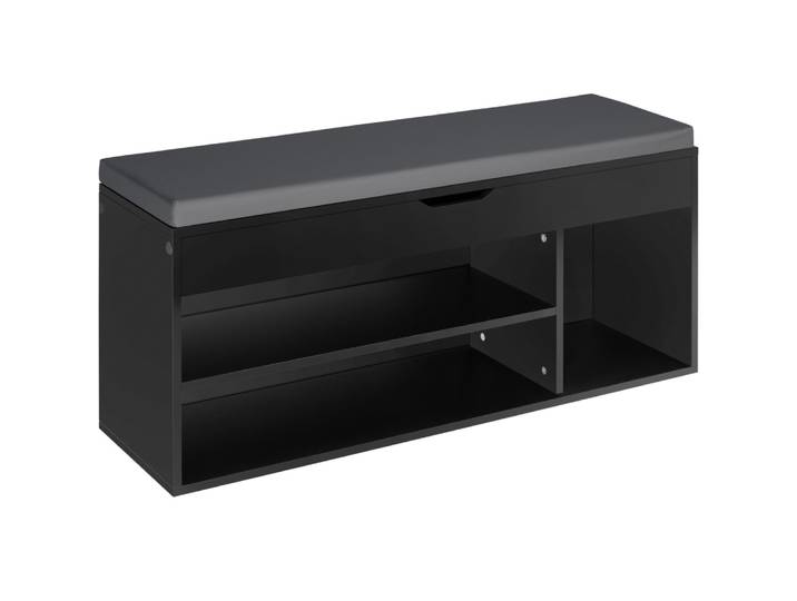 Banc à chaussures panneau de fibres 9 paires assise rembourrée noir
