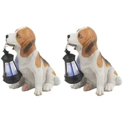 2er Set LED Solar Skulptulampe Aussen Leuchte Hund Garten Hund Tier Motiv Licht
