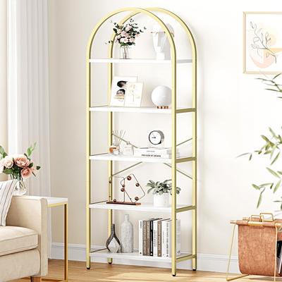 Garvee 5-Tier Arched Bookcase with Metal Frame - Modern Display Shelf, Etagere Storage Organizer