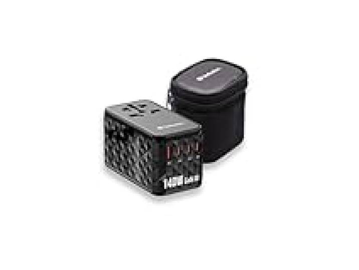 Verbatim Adaptateur de Voyage Universel GAN III 140W, modèle UTA-10, Chargeur Mural avec 1 Port USB-A et 3 Ports USB-C, 100–250V, Chargeur Rapide de 140W, Technologie GAN