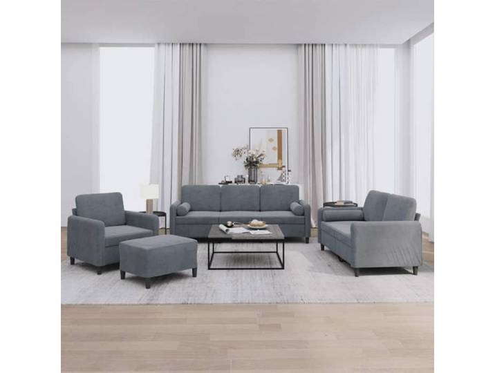 Canapé Salon 4 Pièces Velours Gris Foncé avec Coussins Confortable pour Jardin Extérieur 180x80x75cm