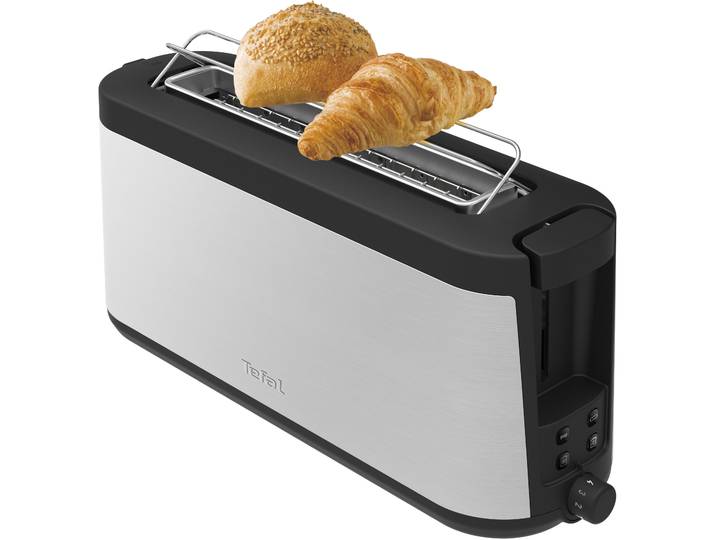 TEFAL Toaster TL4308 Element , grau (edelstahl), B:15,7cm H:19,3cm T:28,2cm, Toaster, 4 Einstellungen, Langschlitz, mit integriertem Brötchenaufsatz, Toaster