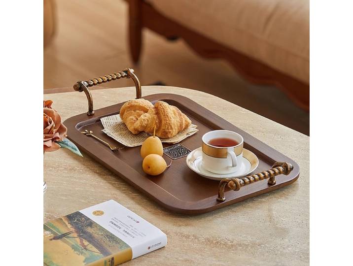 Plateau de rangement Vintage, plateaux de rangement en bois, assiettes alimentaires décoratives de luxe modernes, plateaux à Dessert rectangulaires avec poignées