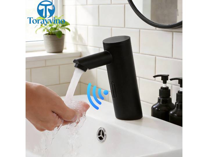 Robinet de lavabo Torayvino à capteur automatique, mitigeur d'eau chaude et froide pour lavabo, robinet tactile à poser sur le comptoir