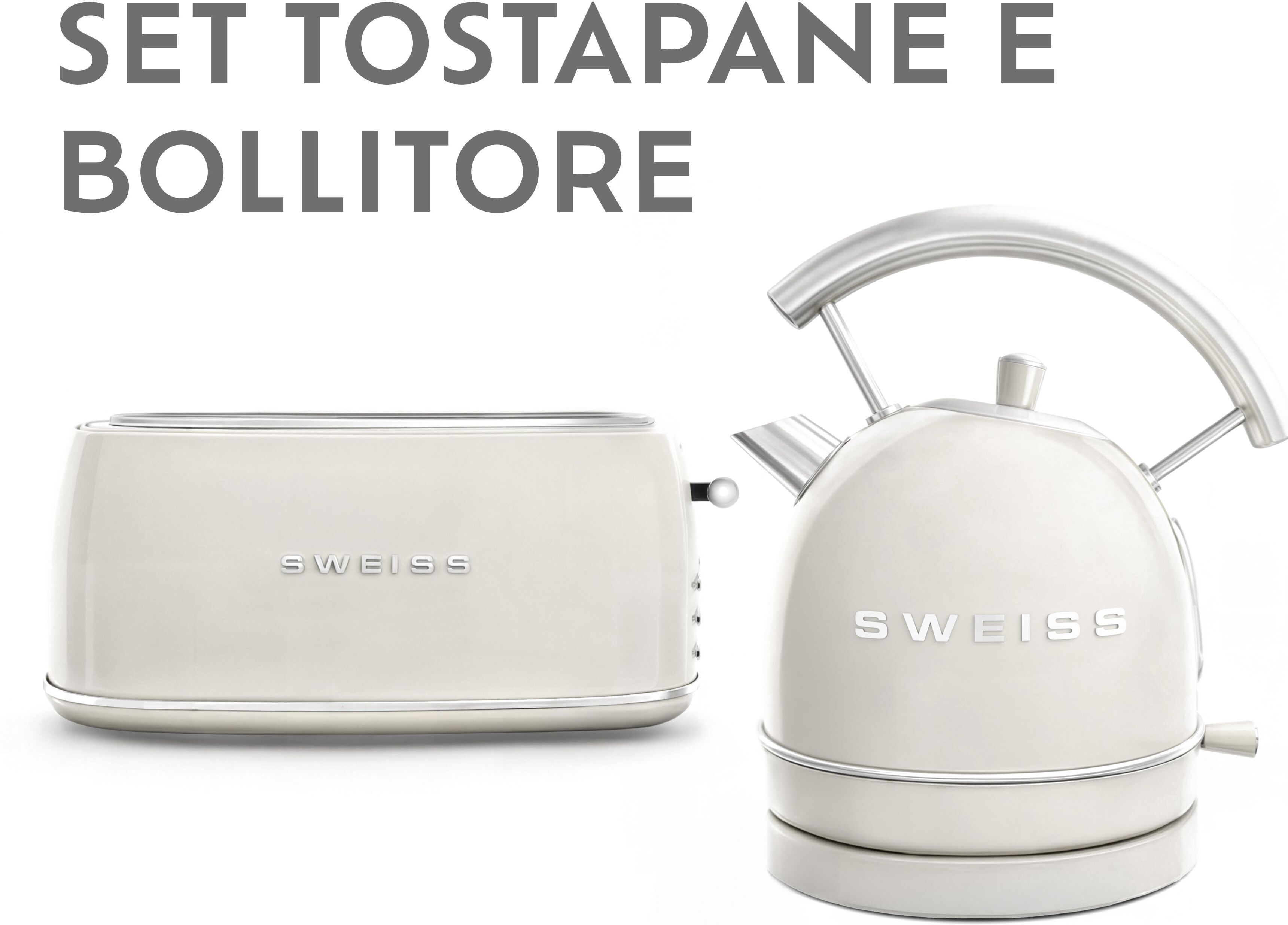 Ⓜ️🔵🔵🔵 SWEISS GRV8+KTL8 - Set di tostapane e bollitore elettrico vintage, colore CREMA R