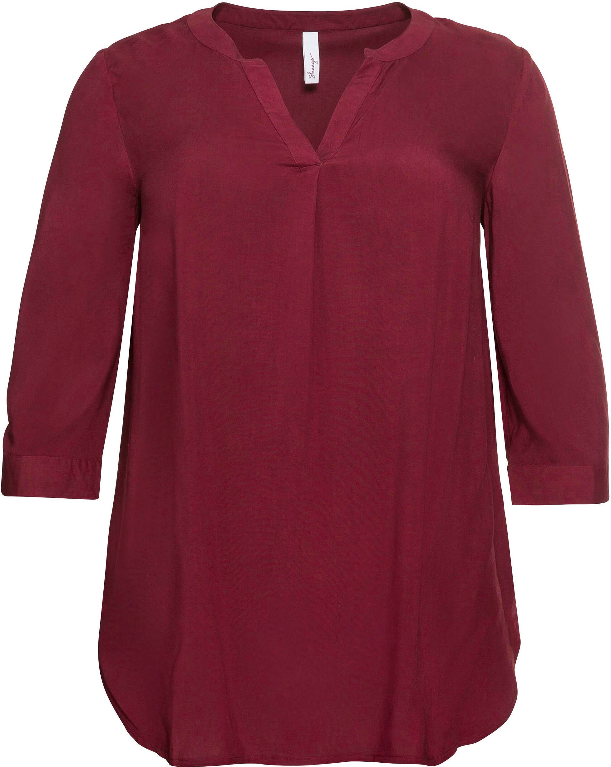Longbluse SHEEGO "Tunika Tunika mit dekorativer Falte", Damen, Gr. 42, rot (weinrot), Web, Stoff, , Modisch, Rundhals, Blusen Longbluse