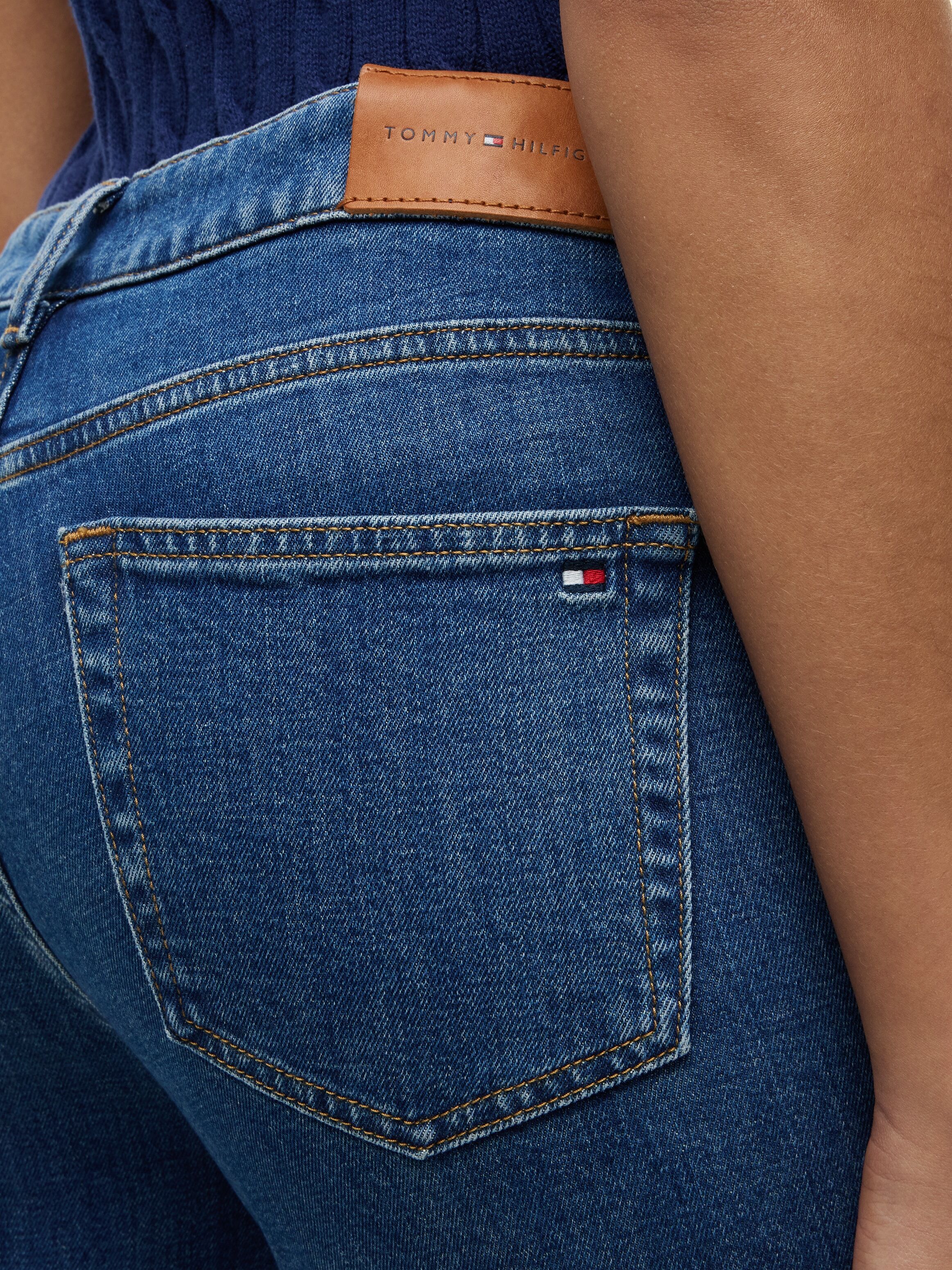 Slim-fit-Jeans TOMMY HILFIGER "SLIM RIAN RW", Damen, Gr. 32, Länge 28, blau (rian), Denim/Jeans, Obermaterial: 99% Baumwolle, 1% Elasthan, unifarben, slim fit lang, Jeans Slim-fit-Jeans, Baumwollmischung, slim fit rian 32, Länge 28