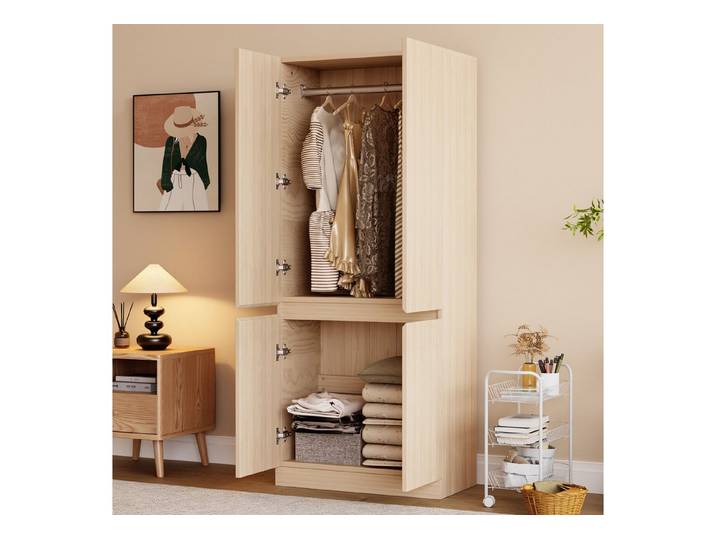 STILVORA Kleiderschrank mit Kleiderständer,Aufwahrungsschrank Garderobenständer mit Staufach (mit Doppeltüren, geräumigem Staufach & minimalistisches Design, 70 × 40 × 170 cm)