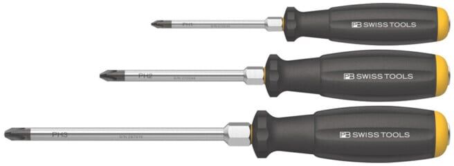 PB Swiss Tools Jeu de tournevis pour Phillips, avec manche bimatière SwissGripp avec tête de frappe, Nombre de tournevis: 3 (8259.D)
