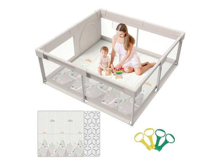 MC Star Laufgitter mit Matte 150x150 cm, Laufstall Baby mit Matratze (Sicher und Geräumig für die Wohnung, Rutschfeste Basis, Atmungsaktives Netzdesign (150X150X64 cm)