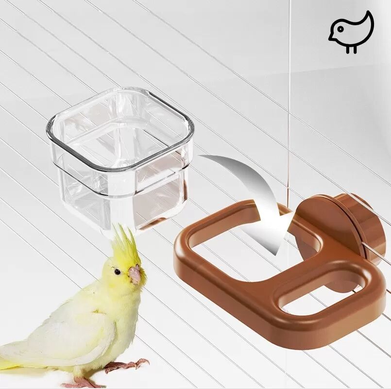 INF Quadratischer Vogelfutterspender - Hängender Käfignapf für Papageien, Tauben & kleine Haustiere Kaffee