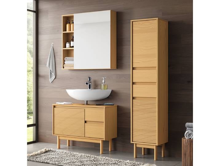 Badezimmerset 3-teilig Kombi C 118 x 35cm Braun/Pinie Natur