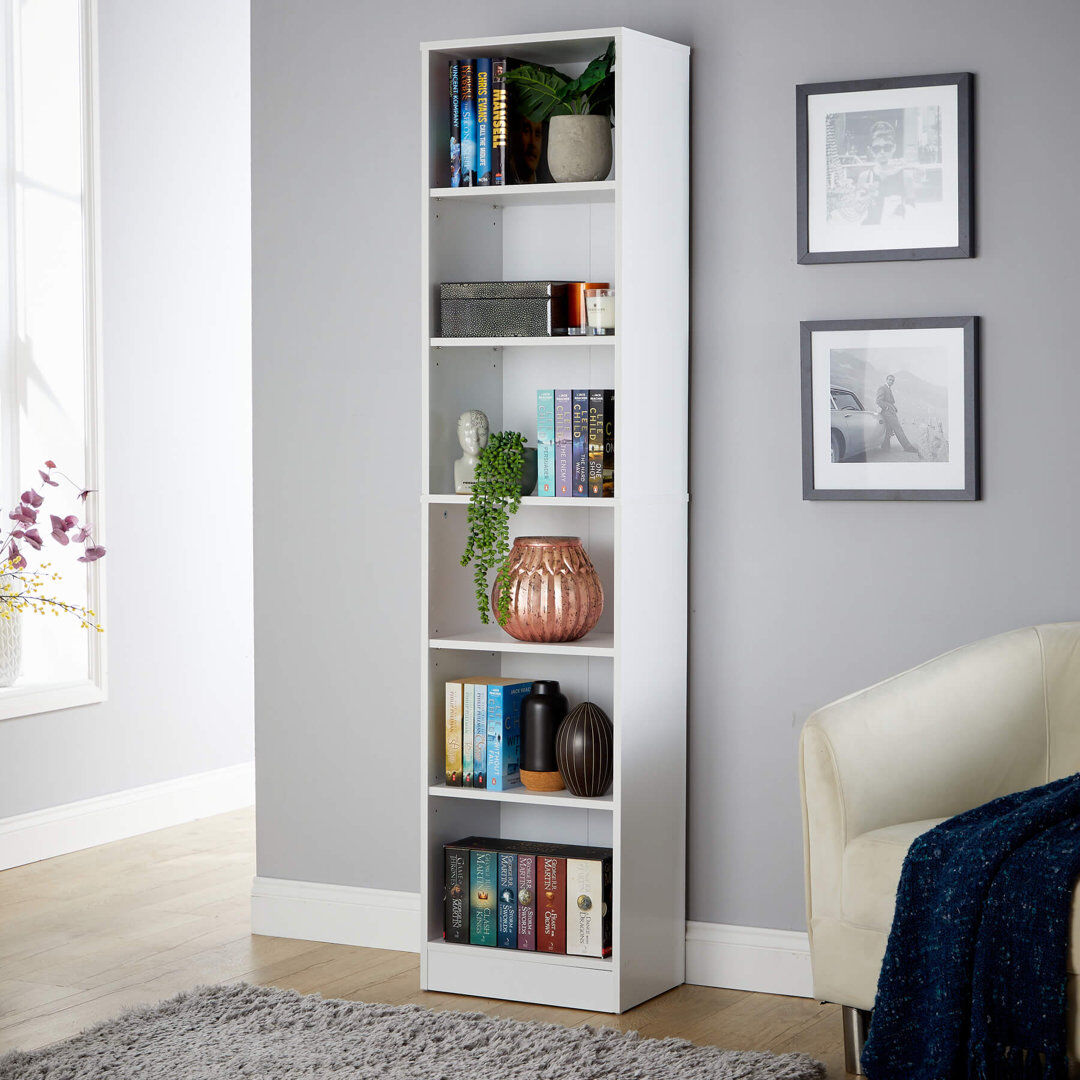 17 Stories Sarahya Narrow Slim 6 Shelf Bookcase Storage Unit White