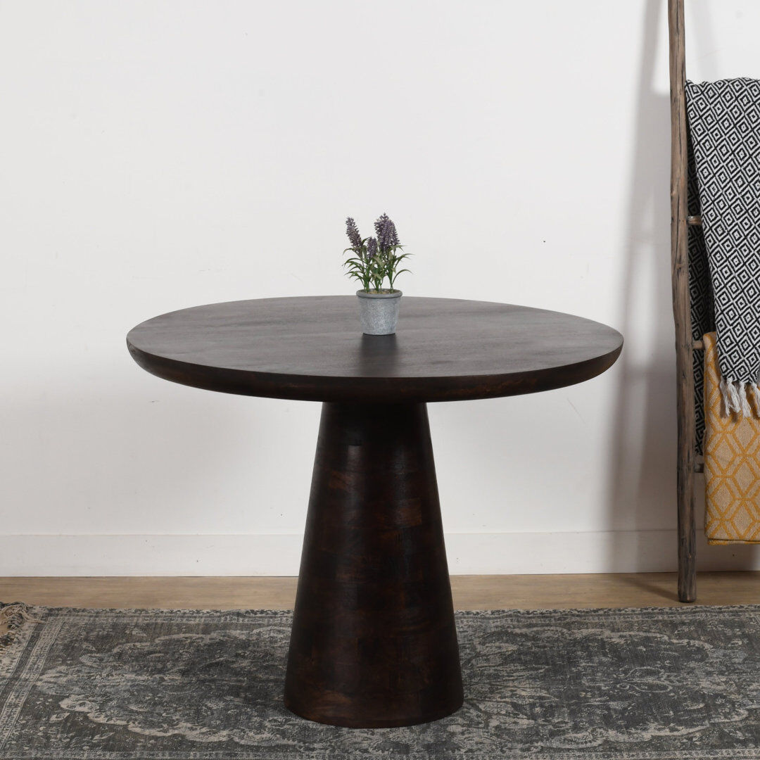 Latitude Run Simonetta Acacia Round Wood Top Dining Table with Wood Base Brown