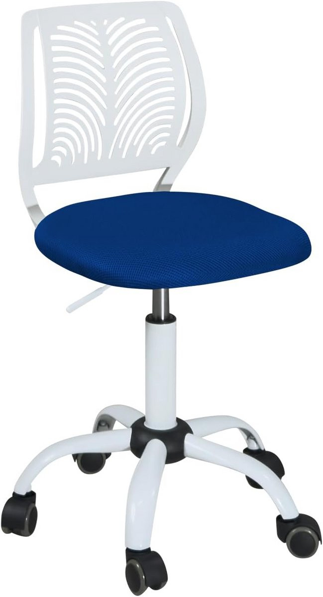 Ergonomische kinderbureaustoel met wieltjes voor kinderen, wit en blauw, hoogte verstelbaar tussen 42-55 cm