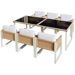 STILVORA Garten-Essgruppe Polyrattan Braun/Weiß 170x80x75 cm mit 6 Stühlen