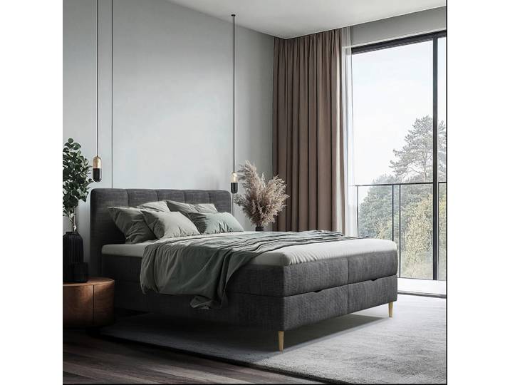 Mid.you Boxbett, Anthrazit, 140x200 cm, Bettkasten, gepolstertes Kopfteil, Stoffauswahl, in verschiedenen Größen erhältlich, Box mit integrierter Matratze, Schlafzimmer, Betten, Boxspringbetten