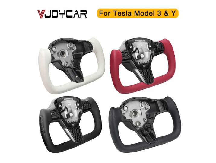Volant à joug pour Tesla modèle 3 modèle Y 350mm, avec chauffage, cuir de course personnalisé, Fiber de carbone, Version personnalisée